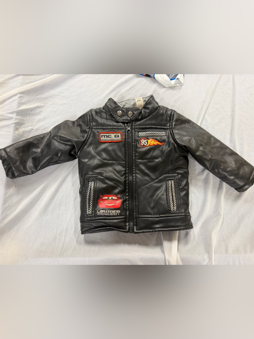 Disney Lightening McQueen Cars Black Faux Leather lined Coat size 18-24m
